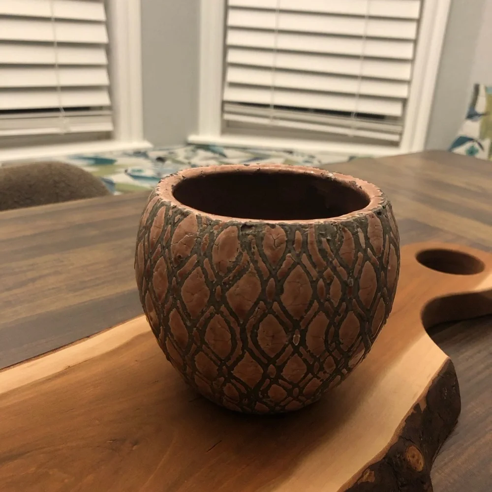 Textured Pink and Gray Lava Crackled Ceramic Planter